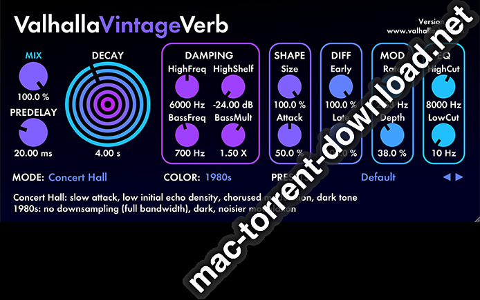 ValhallaDSP ValhallaVintageVerb v202 Screenshot 01 lxsetpy